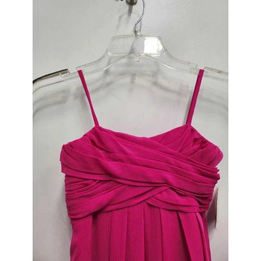 David's‎ Bridal Girls Bridesmaid Dress 6 Pink Long Crinckle Cascading Sleeveless - Picture 6 of 11